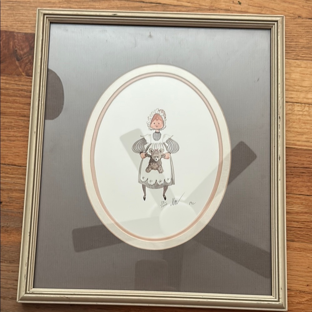 PBuckley Moss Vintage Framed Art with Doll Illustration